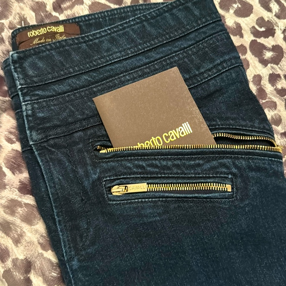 Roberto Cavalli sculpted HIGH-waisted lace-up Biker jeans Sz 44 (IT) - a STEAL!